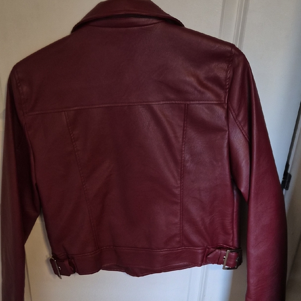 Love Tree Burgundy Faux Leather Moto Jacket - Picture 3 of 3